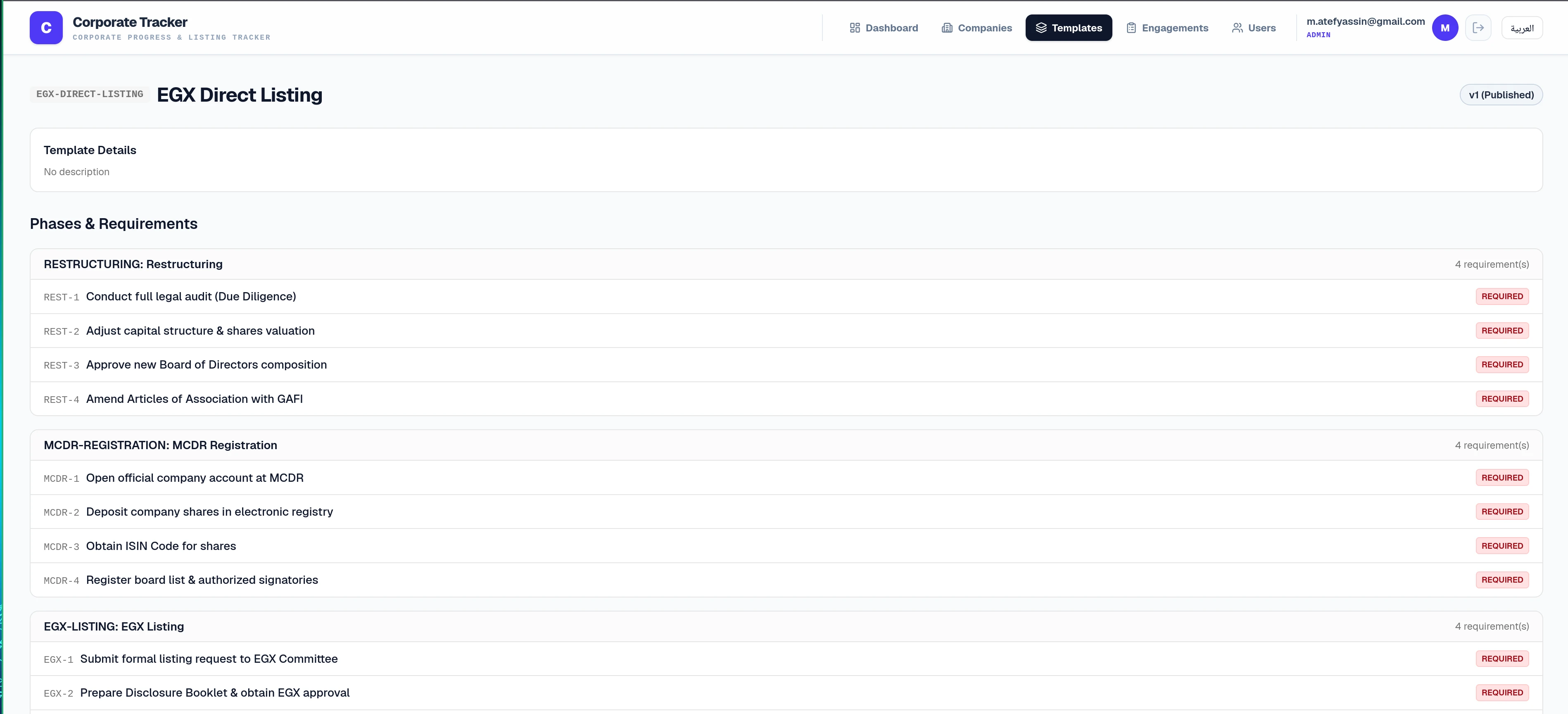Corporate Tracker — EGX Direct Listing Template Architecture